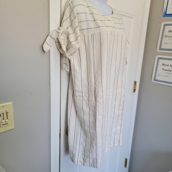 Madewell Linen Blend Striped Short Tie Sleeve Shift Dress Ivory Black Size XS - Picture 4 of 10